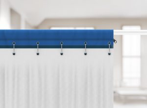 curtain on rod in bathroom