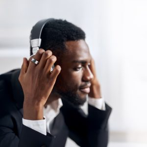 product in use with headphones