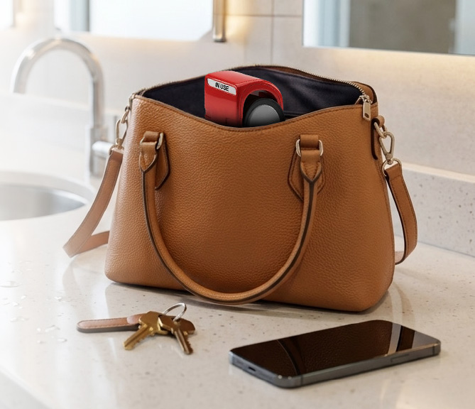 on-the-go product fits into purse bag